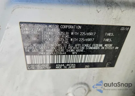 2018 Toyota Rav4 Le from USA, damaged, VIN JTMBFREV9JJ218644